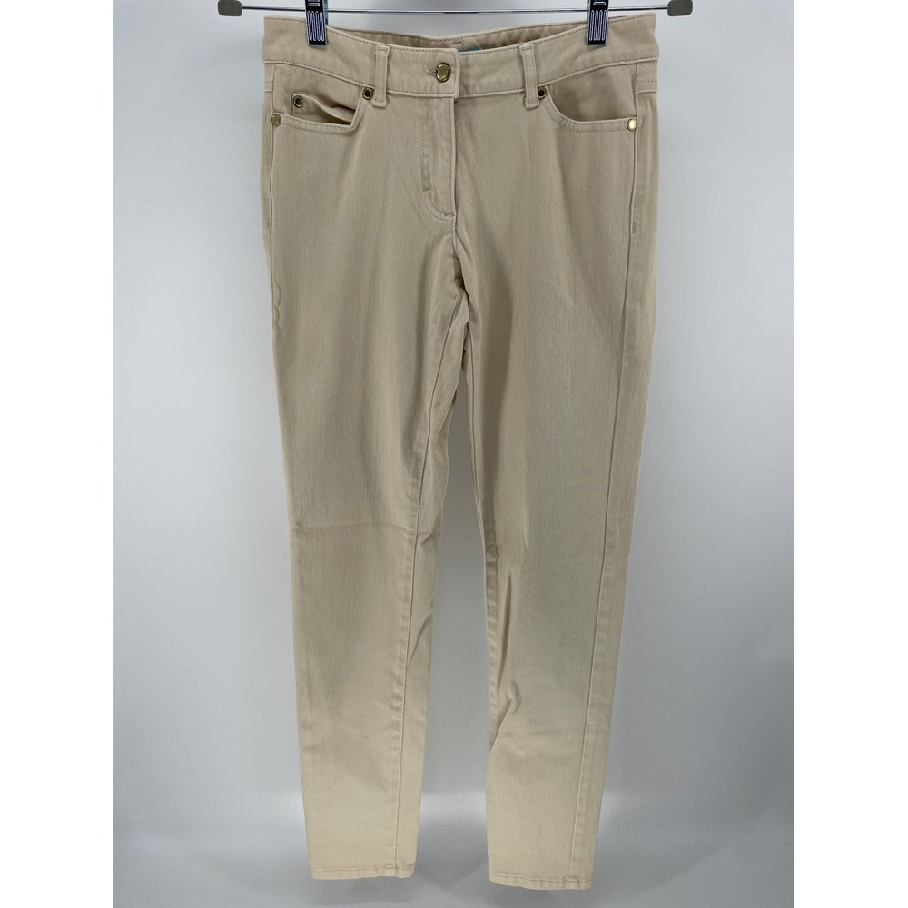 J.McLaughlin Skinny Pants Womens Size 2 Beige Good Condition Stretch Gold Detail